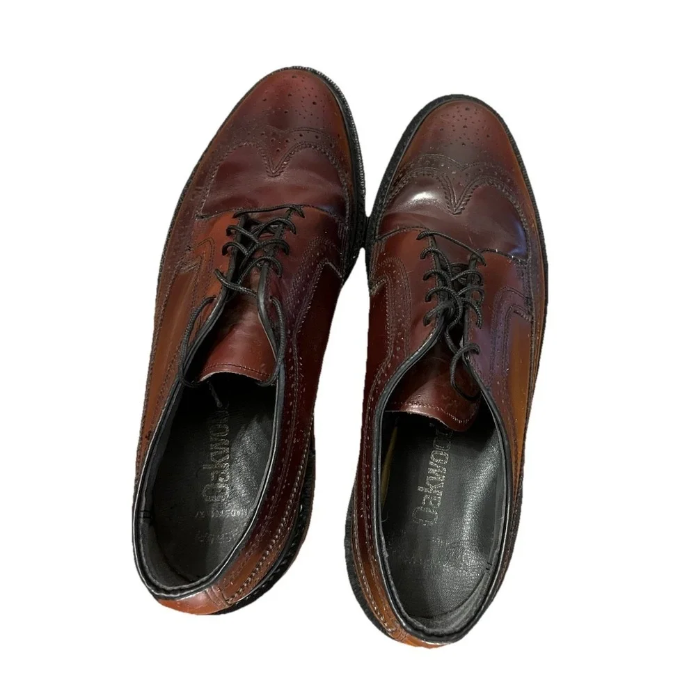 VTG Oakwood Shoes Kidskin Leather Upper Oxford Wingtip Brown USA Made Men's 8.5W